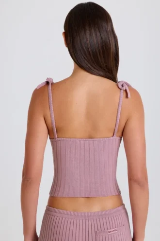 Maieu cu bretele din tricot cu nervuri, de culoare mov