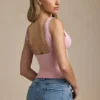 Maieu Elinda cu decolteu adânc și bordură festonată, din modal, în roz pal Maieu Elinda cu decolteu adânc și bordură festonată, din modal, în roz pal
