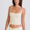 Maiou din tricot cu nervuri, de culoare crem