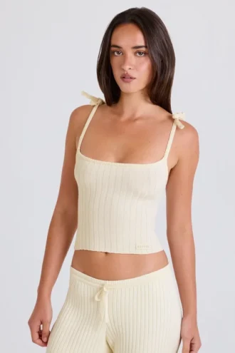 Maiou din tricot cu nervuri, de culoare crem