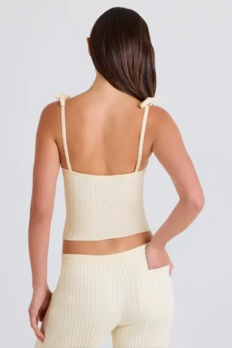 Maiou din tricot cu nervuri, de culoare crem