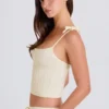 Maiou din tricot cu nervuri, de culoare crem