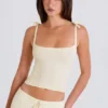 Maiou din tricot cu nervuri, de culoare crem