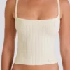 Maiou din tricot cu nervuri, de culoare crem