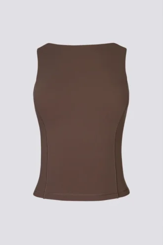 Maiou Soft Active cu gât barcă și spate decupat, în culoarea Cacao Maiou Soft Active cu gât barcă și spate decupat, în culoarea Cacao