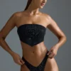 Oh Polly Costume de baie: Top de bikini bandeau cu eșarfă decorată, ediția HOTFIX, negru Oh Polly Costume de baie: Top de bikini bandeau cu eșarfă decorată, ediția HOTFIX, negru