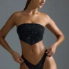 Oh Polly Costume de baie: Top de bikini bandeau cu eșarfă decorată, ediția HOTFIX, negru Oh Polly Costume de baie: Top de bikini bandeau cu eșarfă decorată, ediția HOTFIX, negru