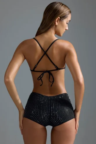Oh Polly Costume de baie: Top de bikini micro cu ornamente, ediția HOTFIX, negru Oh Polly Costume de baie: Top de bikini micro cu ornamente, ediția HOTFIX, negru
