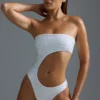 Oh Polly Swim: Costum de baie întreg, decupat și împodobit, ediția HOTFIX, în culoarea alb Oh Polly Swim: Costum de baie întreg, decupat și împodobit, ediția HOTFIX, în culoarea alb