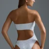 Oh Polly Swim: Costum de baie întreg, decupat și împodobit, ediția HOTFIX, în culoarea alb Oh Polly Swim: Costum de baie întreg, decupat și împodobit, ediția HOTFIX, în culoarea alb