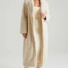 Palton lung din piele de oaie Alaska, culoare crem