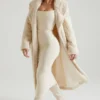 Palton lung din piele de oaie Alaska, culoare crem