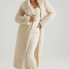 Palton lung din piele de oaie Alaska, culoare crem