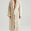 Palton lung din piele de oaie Alaska, culoare crem
