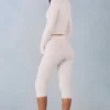 Pantaloni capri din tricot Selene, talie medie, culoare ivoriu Pantaloni capri din tricot Selene, talie medie, culoare ivoriu