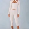 Pantaloni capri din tricot Selene, talie medie, culoare ivoriu Pantaloni capri din tricot Selene, talie medie, culoare ivoriu