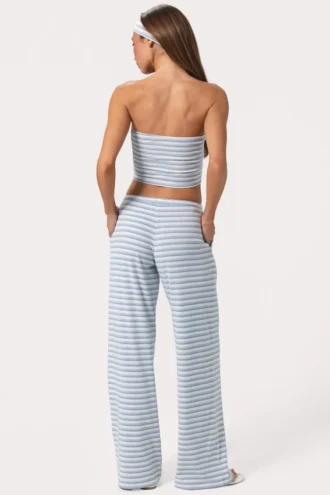 Pantaloni cu talie joasă din jersey cu nervuri, cu dungi albastre