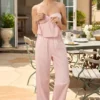 Pantaloni Dalila din poplin de bumbac cu croi larg, cu dungi roz și albe Pantaloni Dalila din poplin de bumbac cu croi larg, cu dungi roz și albe