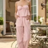 Pantaloni Dalila din poplin de bumbac cu croi larg, cu dungi roz și albe Pantaloni Dalila din poplin de bumbac cu croi larg, cu dungi roz și albe