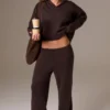 Pantaloni de jogging cu croi larg din tricot cu nervuri, culoare Pecan Pantaloni de jogging cu croi larg din tricot cu nervuri, culoare Pecan