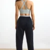 Pantaloni de jogging din bumbac fleece, cu talie medie, în culoarea neagră Pantaloni de jogging din bumbac fleece, cu talie medie, în culoarea neagră