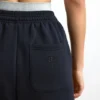 Pantaloni de jogging din bumbac fleece, cu talie medie, în culoarea neagră Pantaloni de jogging din bumbac fleece, cu talie medie, în culoarea neagră