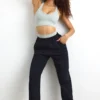 Pantaloni de jogging din bumbac fleece, cu talie medie, în culoarea neagră Pantaloni de jogging din bumbac fleece, cu talie medie, în culoarea neagră