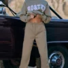 Pantaloni de jogging din fleece de bumbac cu talie medie, în culoarea verde kaki Pantaloni de jogging din fleece de bumbac cu talie medie, în culoarea verde kaki