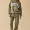 Pantaloni de jogging din fleece de bumbac cu talie medie, în culoarea verde kaki Pantaloni de jogging din fleece de bumbac cu talie medie, în culoarea verde kaki