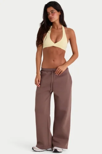 Pantaloni de jogging din jersey periat cu croi larg, culoare cacao Pantaloni de jogging din jersey periat cu croi larg, culoare cacao