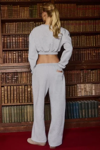 Pantaloni de jogging din jersey periat, cu croi larg, în culoarea gri melanj Pantaloni de jogging din jersey periat, cu croi larg, în culoarea gri melanj