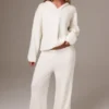 Pantaloni de jogging din tricot cu nervuri și croi larg, culoare Ivory Pantaloni de jogging din tricot cu nervuri și croi larg, culoare Ivory