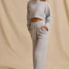 Pantaloni de jogging din tricot cu nervuri, talie medie și croi larg, în culoarea Ice Marl Pantaloni de jogging din tricot cu nervuri, talie medie și croi larg, în culoarea Ice Marl