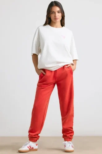 Pantaloni de jogging oversized din jersey periat, roșii Pantaloni de jogging oversized din jersey periat, roșii