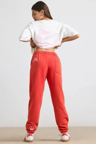 Pantaloni de jogging oversized din jersey periat, roșii Pantaloni de jogging oversized din jersey periat, roșii