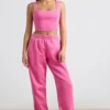 Pantaloni de jogging oversized din jersey periat, roz intens