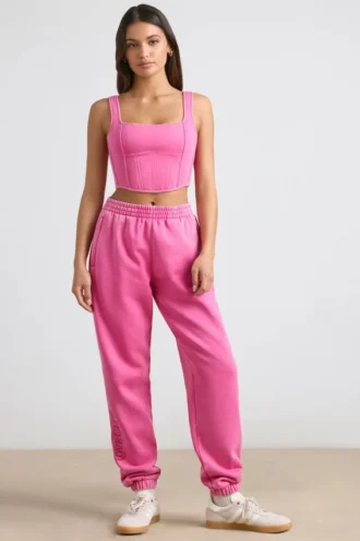 Pantaloni de jogging oversized din jersey periat, roz intens Pantaloni de jogging oversized din jersey periat, roz intens
