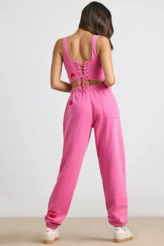 Pantaloni de jogging oversized din jersey periat, roz intens Pantaloni de jogging oversized din jersey periat, roz intens