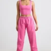 Pantaloni de jogging oversized din jersey periat, roz intens
