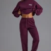 Pantaloni de jogging relaxați, cu talie medie, din jersey de bumbac moale, în culoarea strugure Pantaloni de jogging relaxați, cu talie medie, din jersey de bumbac moale, în culoarea strugure