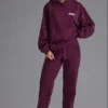 Pantaloni de jogging relaxați, cu talie medie, din jersey de bumbac moale, în culoarea strugure Pantaloni de jogging relaxați, cu talie medie, din jersey de bumbac moale, în culoarea strugure