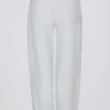 Pantaloni de jogging relaxați, cu talie medie, din jersey de bumbac periat, în gri melanj Pantaloni de jogging relaxați, cu talie medie, din jersey de bumbac periat, în gri melanj