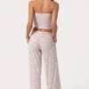 Pantaloni din jersey cu nervuri, talie joasă, cu dungi roz Pantaloni din jersey cu nervuri, talie joasă, cu dungi roz