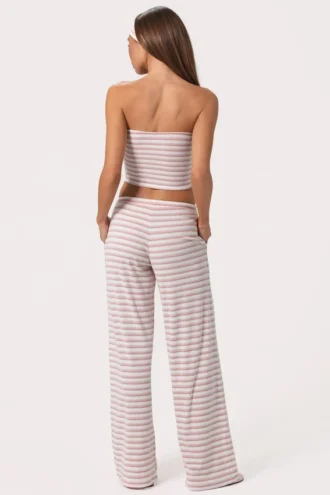 Pantaloni din jersey cu nervuri, talie joasă, cu dungi roz Pantaloni din jersey cu nervuri, talie joasă, cu dungi roz