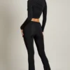 Pantaloni evazați asimetrici cu talie medie Mairead, negri Pantaloni evazați asimetrici cu talie medie Mairead, negri