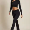 Pantaloni evazați asimetrici cu talie medie Mairead, negri Pantaloni evazați asimetrici cu talie medie Mairead, negri
