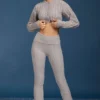 Pantaloni evazați cu pliu, cu model tricotat în stil „cable”, de culoare gri melanj Pantaloni evazați cu pliu, cu model tricotat în stil „cable”, de culoare gri melanj
