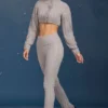 Pantaloni evazați cu pliu, cu model tricotat în stil „cable”, de culoare gri melanj Pantaloni evazați cu pliu, cu model tricotat în stil „cable”, de culoare gri melanj