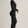 Pantaloni evazați cu pliu și nervuri din TENCEL™ Modal, negri Pantaloni evazați cu pliu și nervuri din TENCEL™ Modal, negri