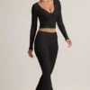 Pantaloni evazați cu pliu și nervuri din TENCEL™ Modal, negri Pantaloni evazați cu pliu și nervuri din TENCEL™ Modal, negri